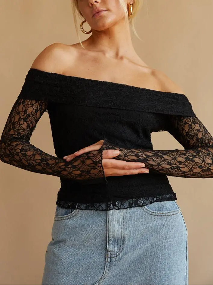 Collette Off The Shoulder Lace Long Sleeve Top