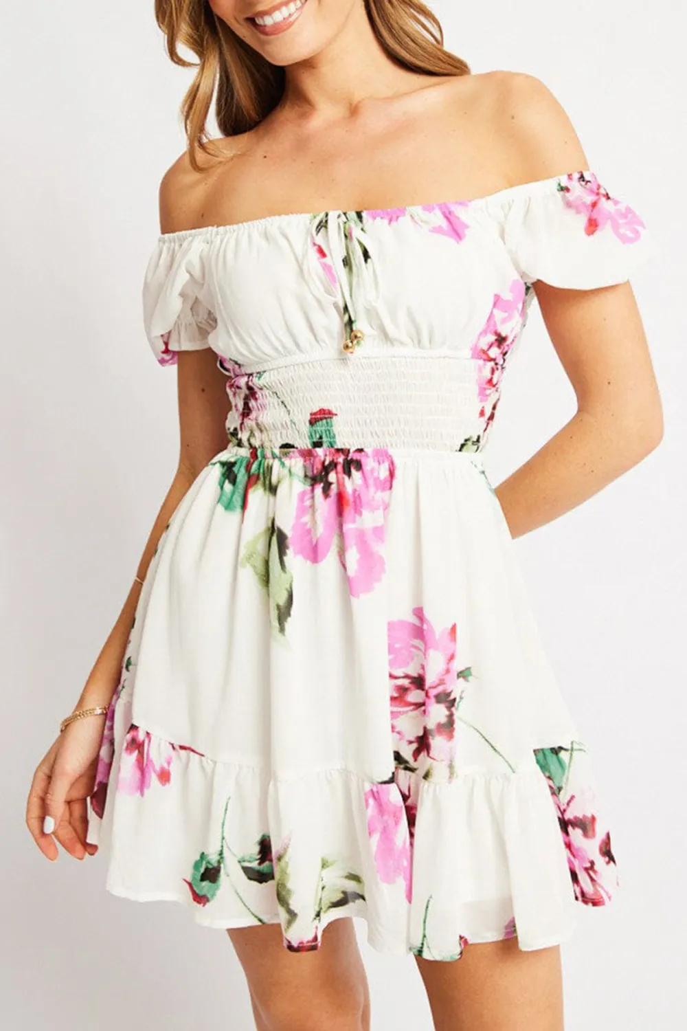 Purple Floral Fit And Flare Dress Mini