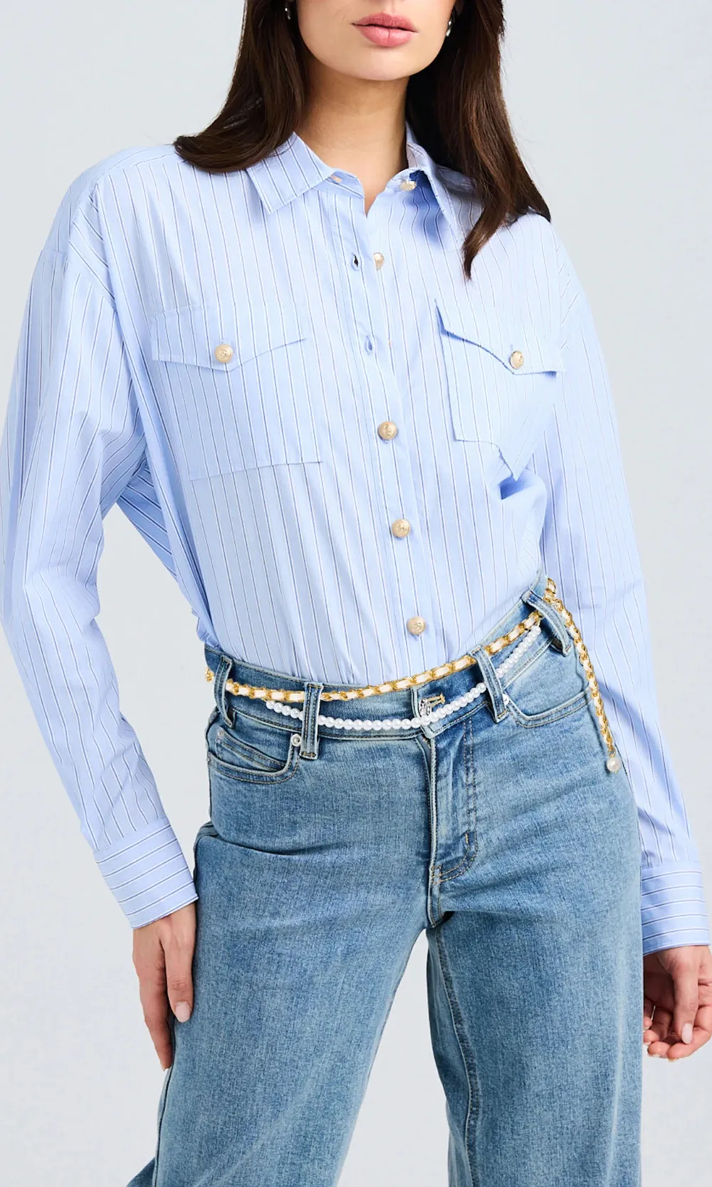 Sky Blue Pinstripe Button-Down Shirt