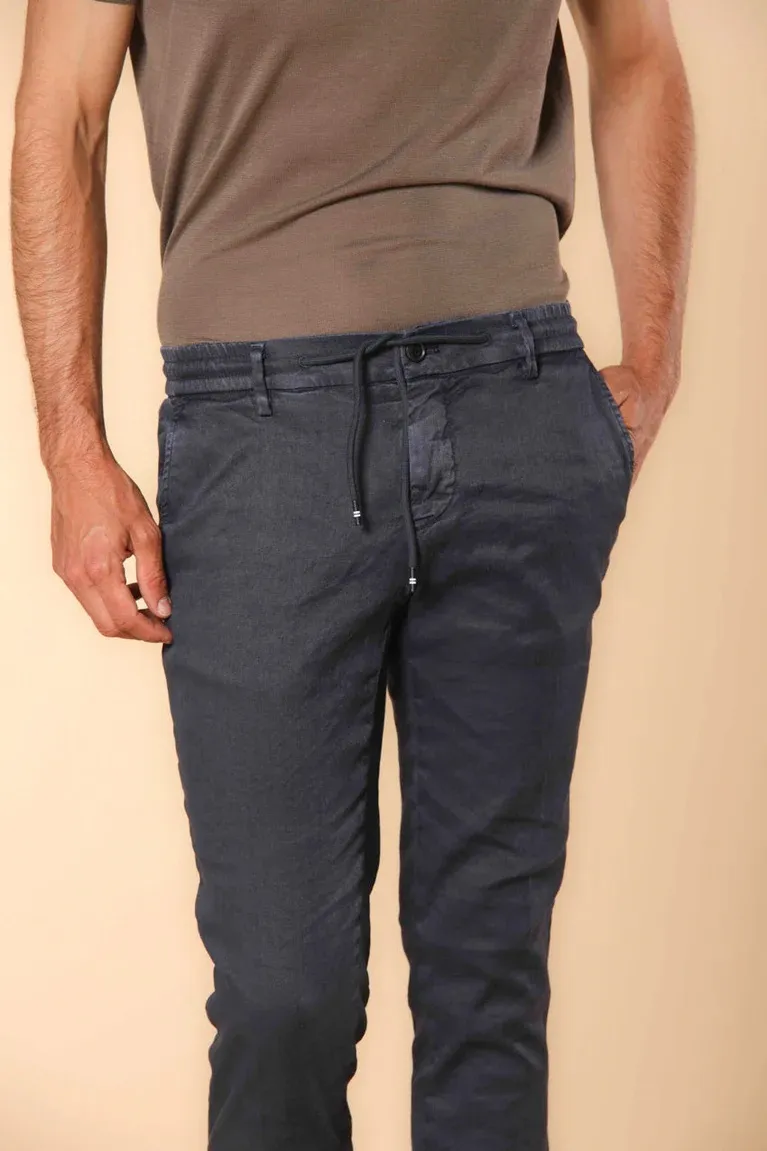 Men's Navy Blue cotton and linen slim trousers