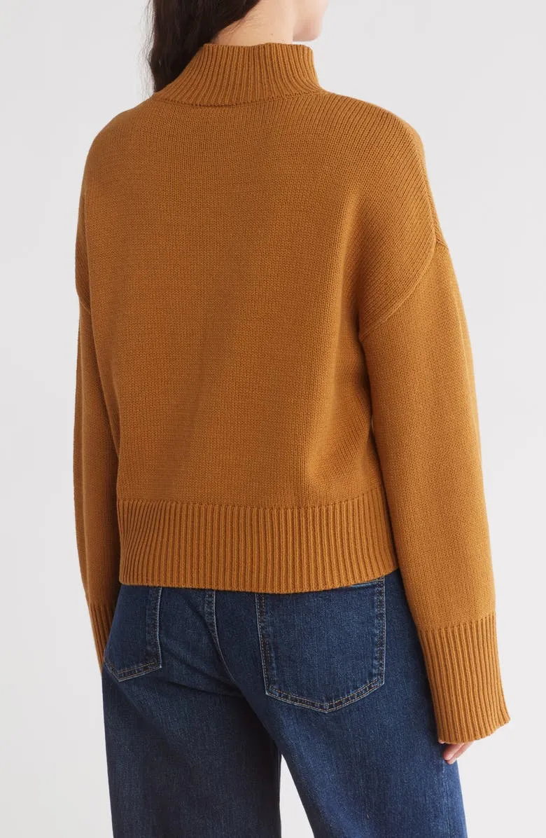 Mock Neck Wide Sleeve Crop Pullover
