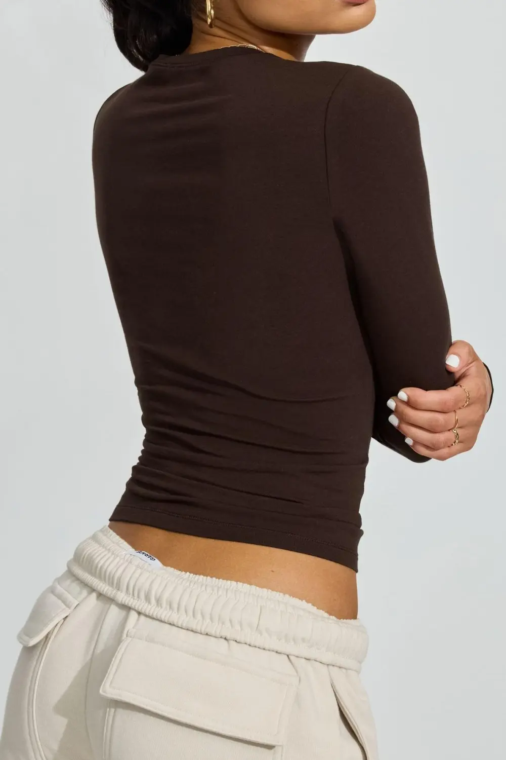 Brown Long Sleeve Slim Fit T-Shirt