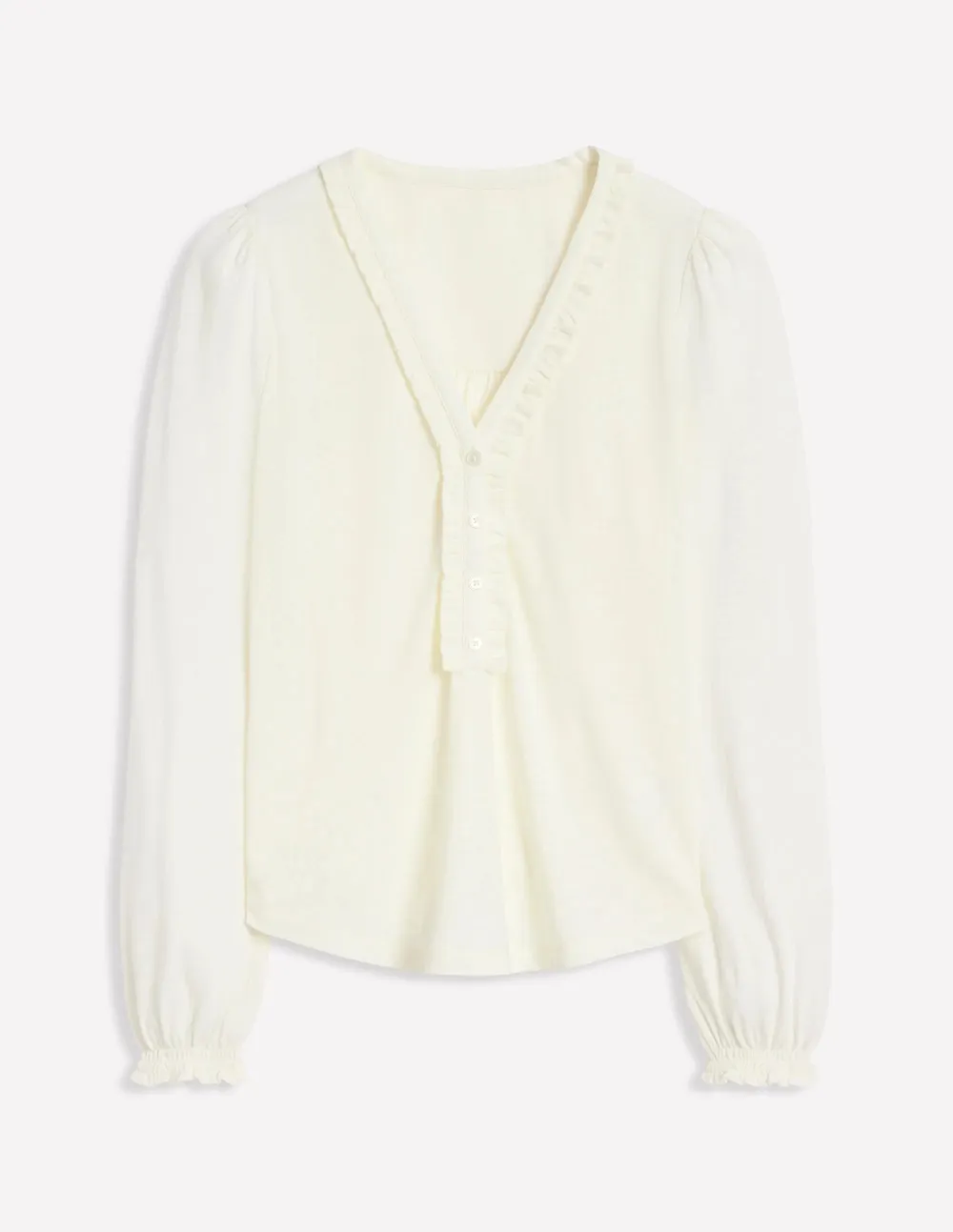 White Ruffled Henley - Style Blouse
