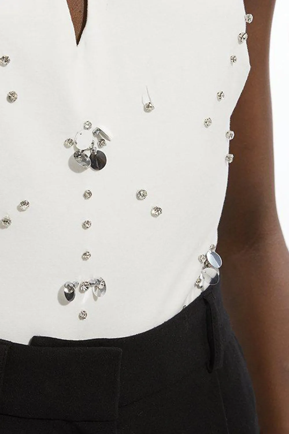 Embellished Stretch Cotton Halterneck Bodysuit