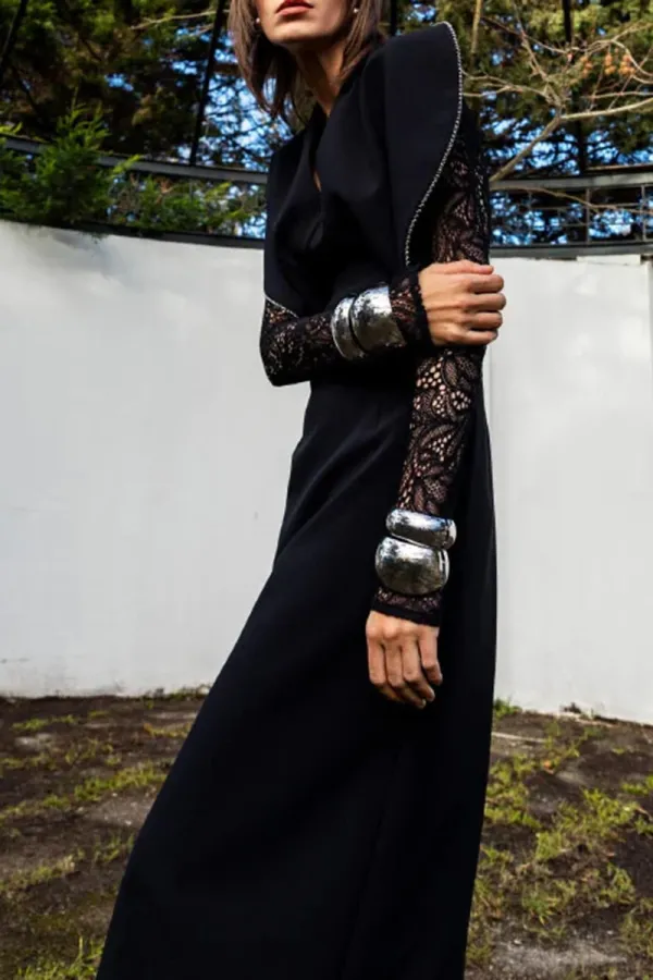 Mesh Insert Wrap Style Midi Dresses