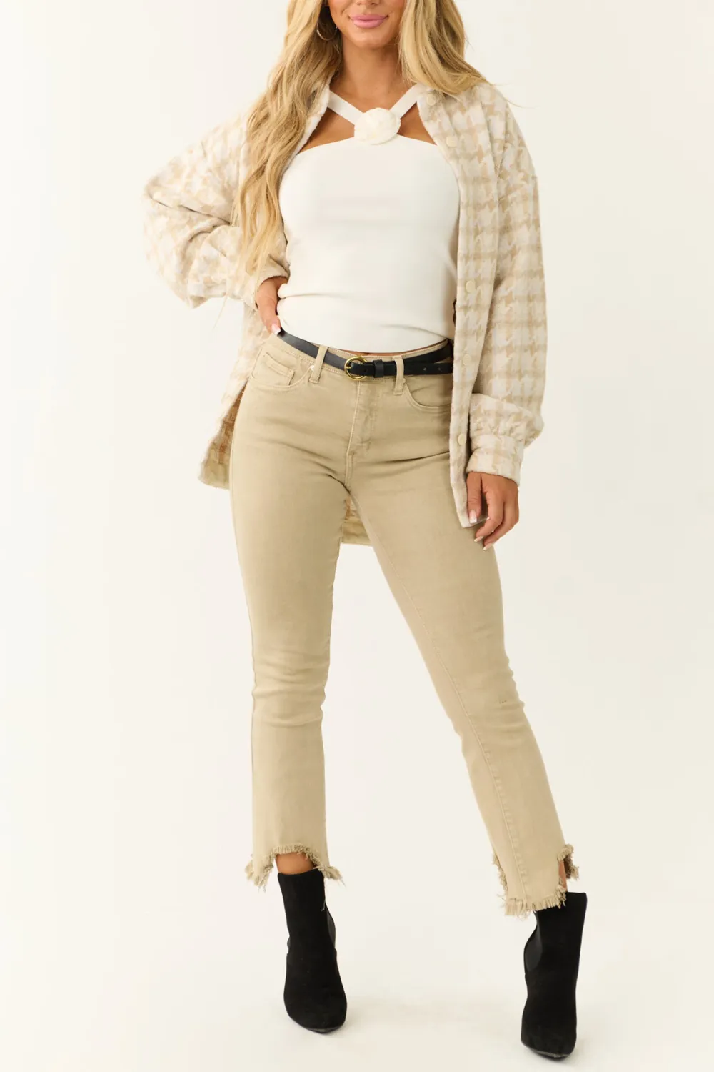 Cream Flower Detail Halter Neck Tank Top