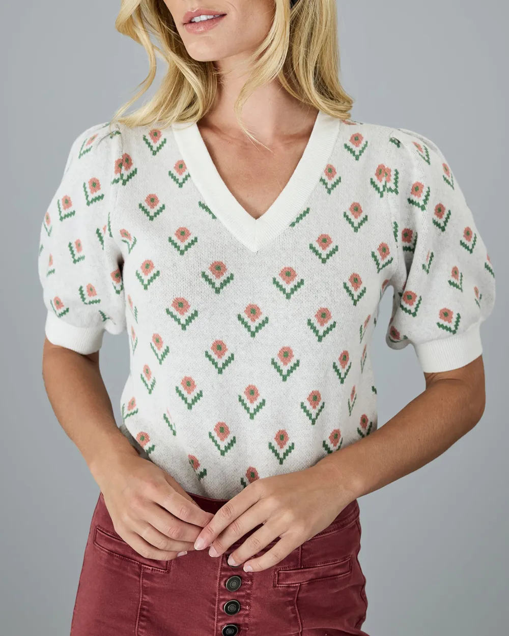 Floral Print V-Neck Pullover