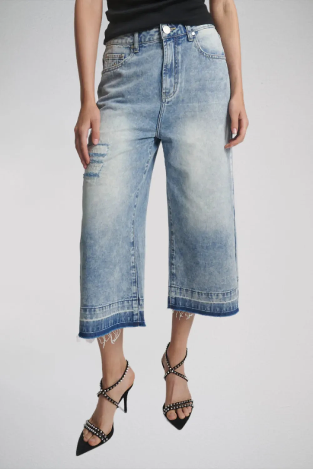 Blue Retro Loose Straight-Leg Denim Shorts