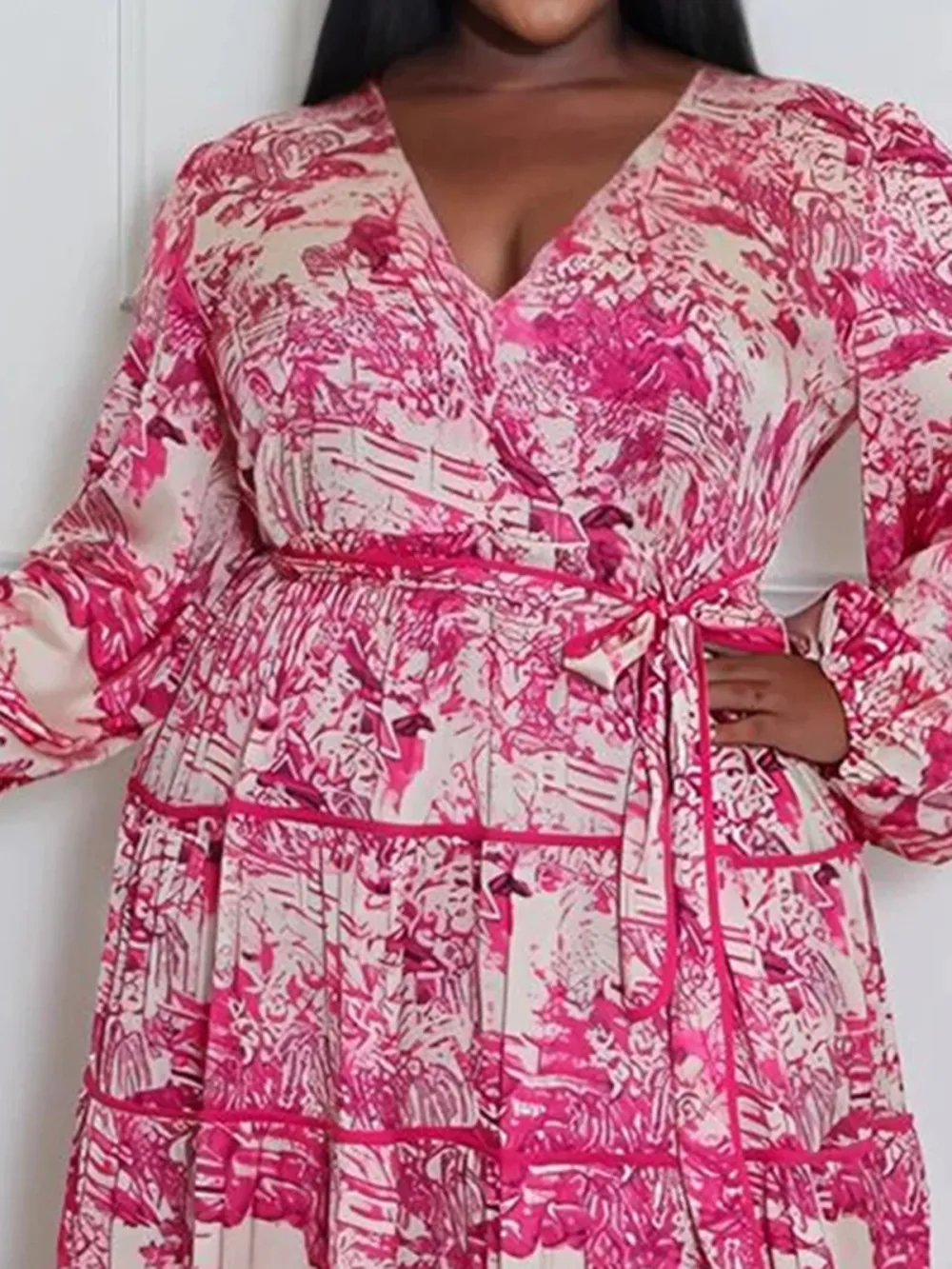 V-Neck Art Graphic Long Sleeve Dress