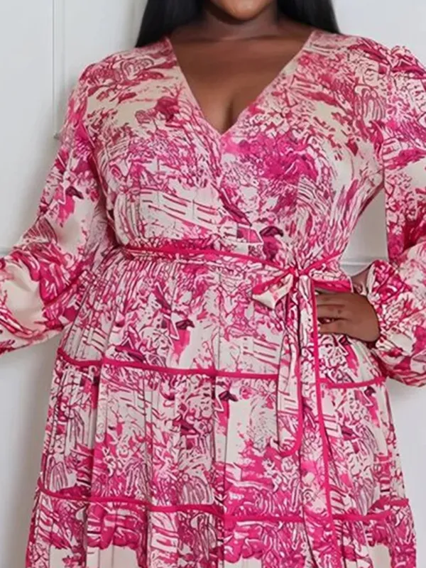 V-Neck Art Graphic Long Sleeve Dress