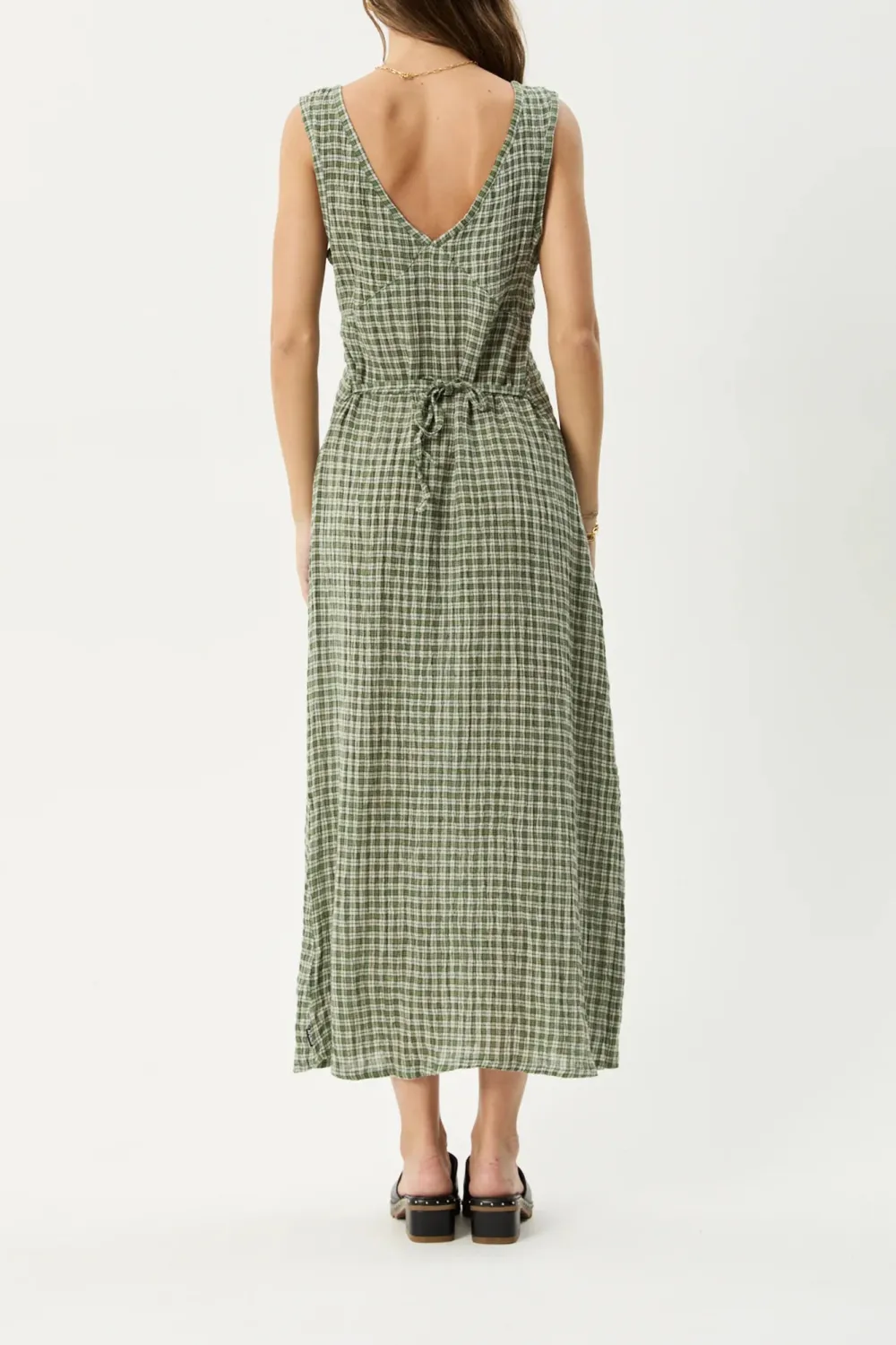 Deep Green High-End Simple Plaid V-Neck Dresses