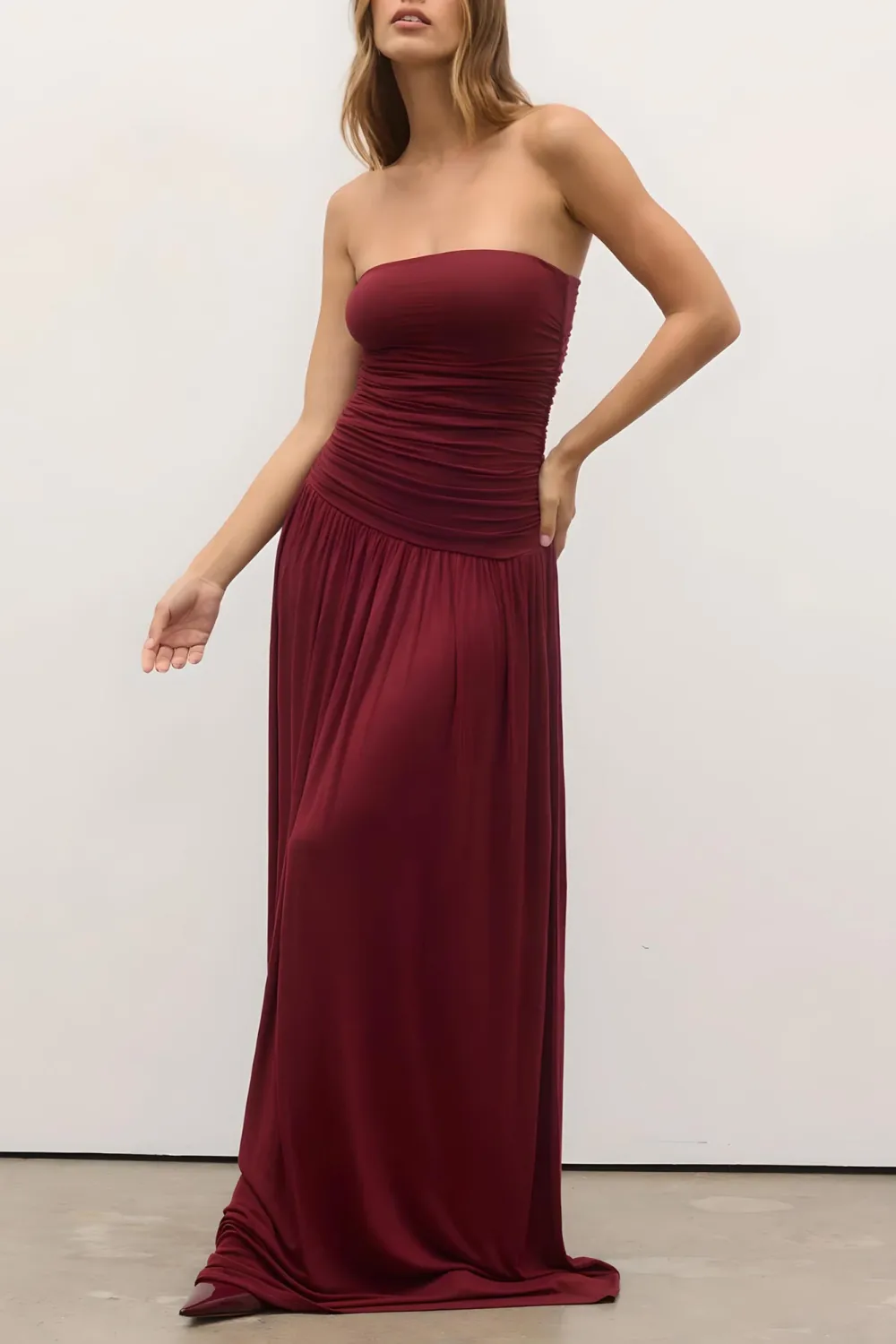 Wine Sexy Off-Shoulder Waist-Cinching Backless  Dresses