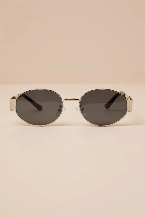 Fashion Shiny Silver And Black Oval Versatile Sunglasses