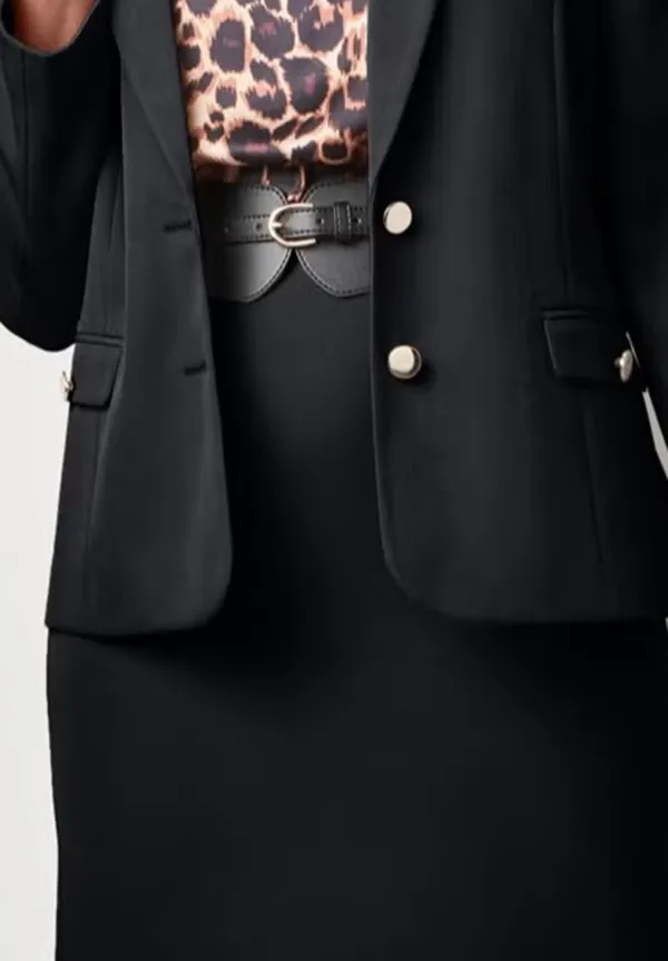 Crew Neck  Stretch Crepe Peplum Skirt Suit