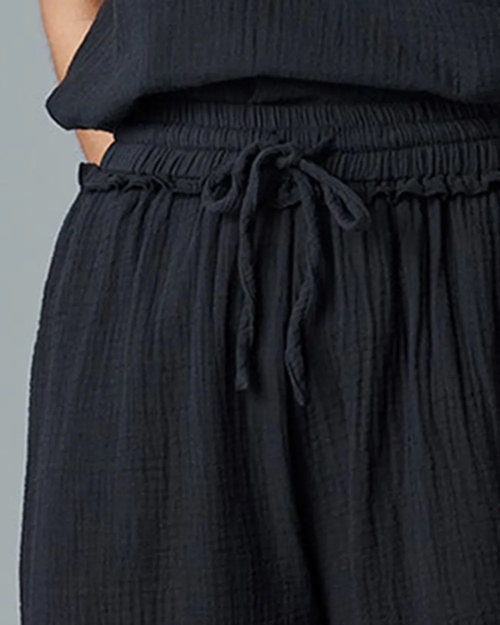 Black Drawstring Wide Leg Lounge Pant