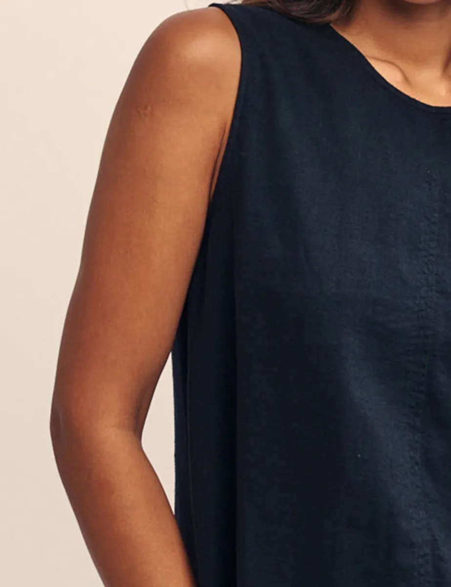 Black Linen-blend Swing Top