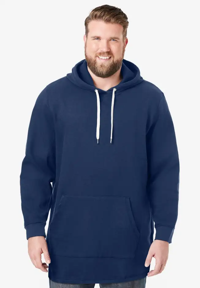 Fleece longer-length pullover hoodie