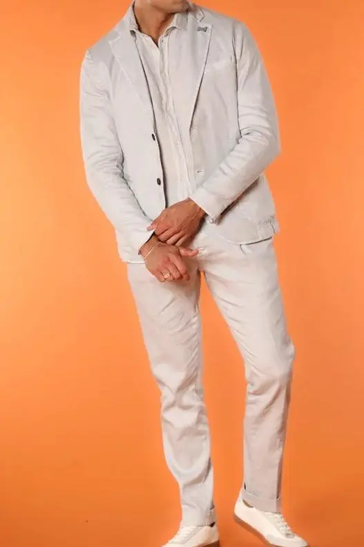 Pearl Grey Men's Cotton and Linen Twill Suit Jacket