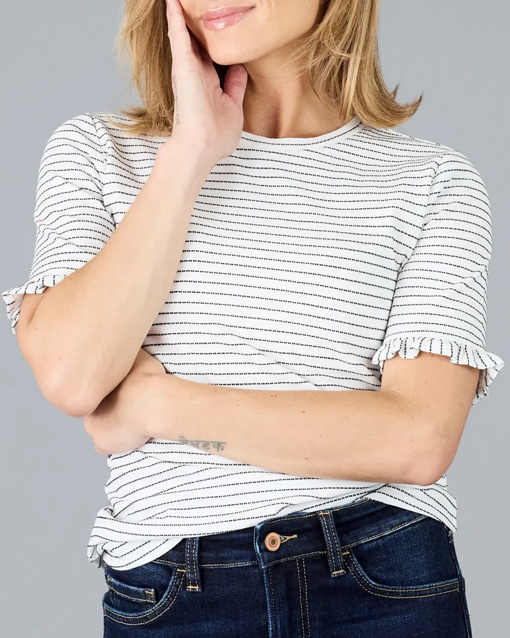 Striped Short-Sleeve T-Shirt With Ruffled Cuffs