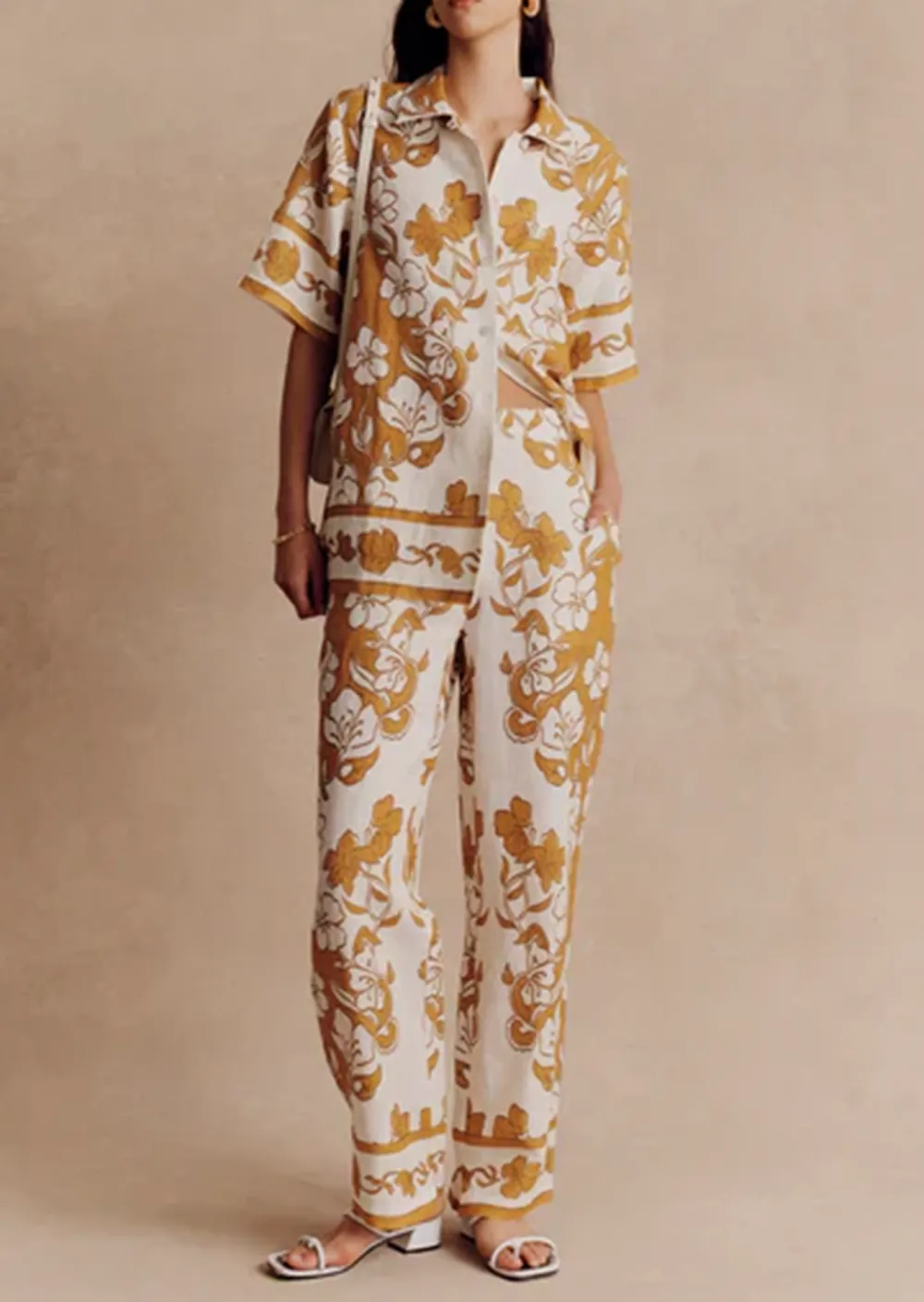 Gold Pattern Straight Leg Pajama Pants