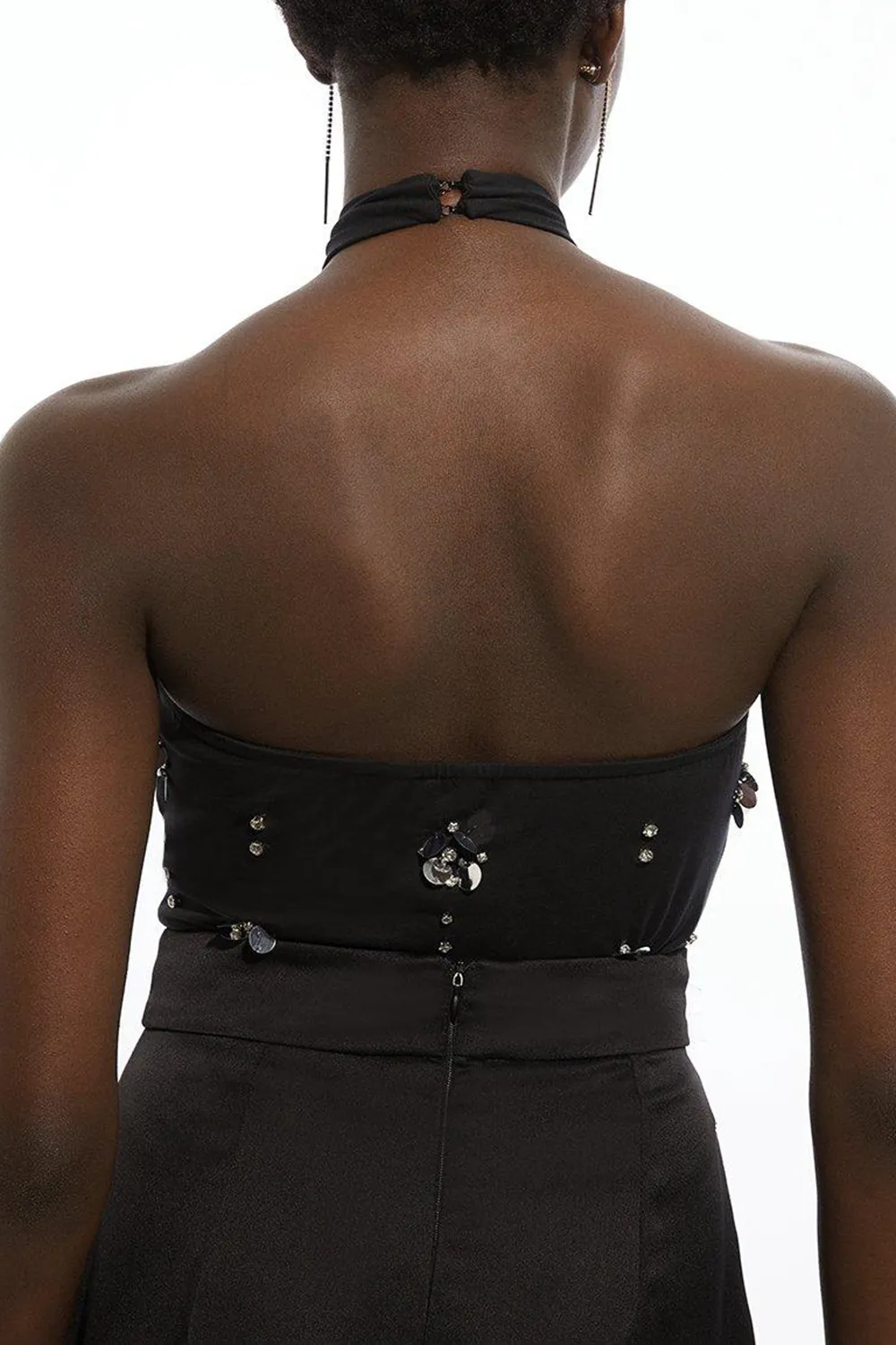 Embellished Stretch Cotton Halterneck Bodysuit