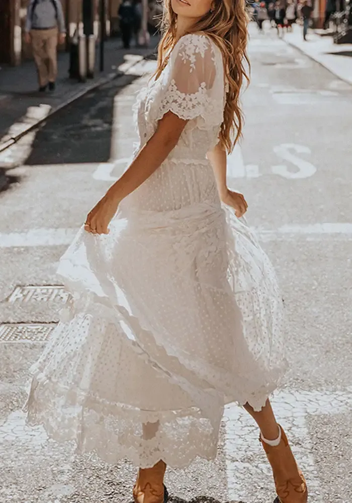 Romance On Repeatv Neck Lace Dress