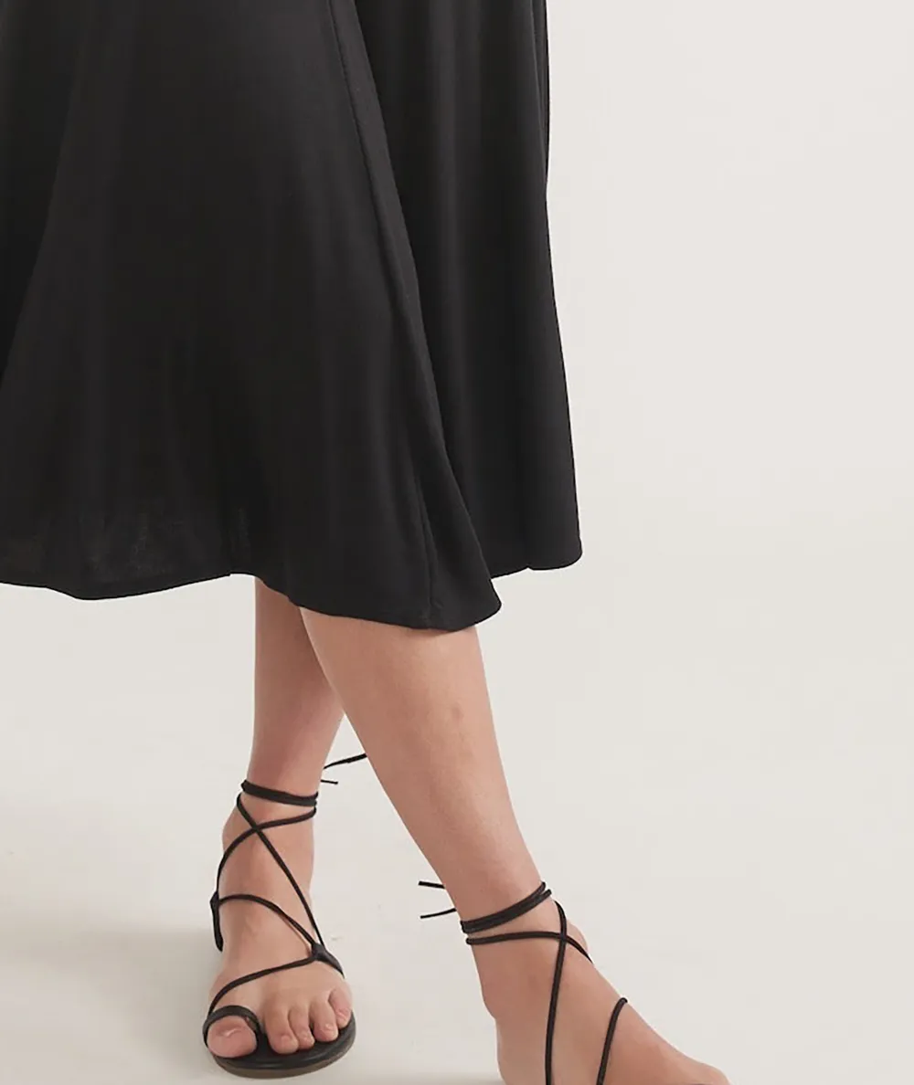 Black Sleeveless A-Line Midi Dress
