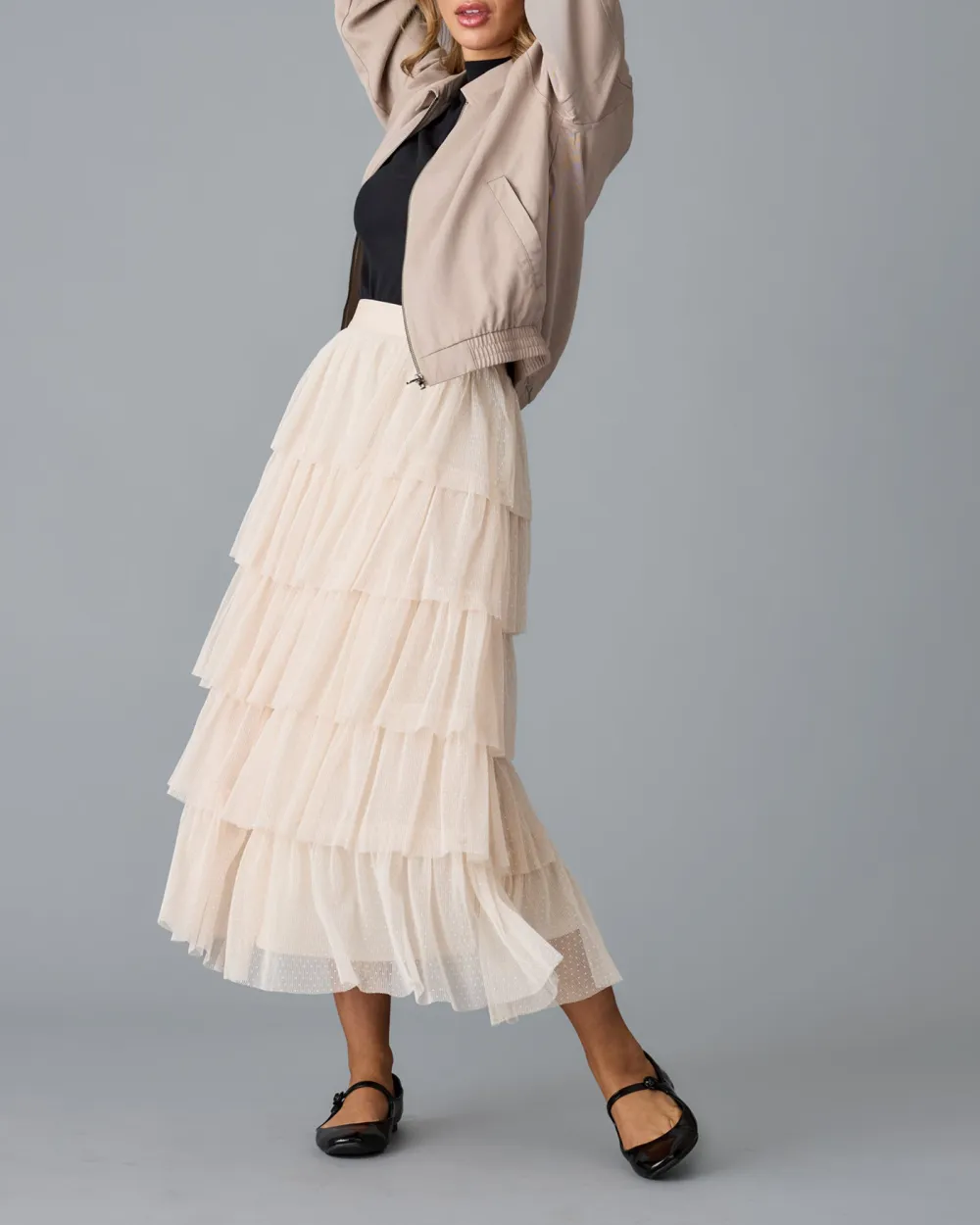 Light Pink Tiered Tulle Maxi Skirt