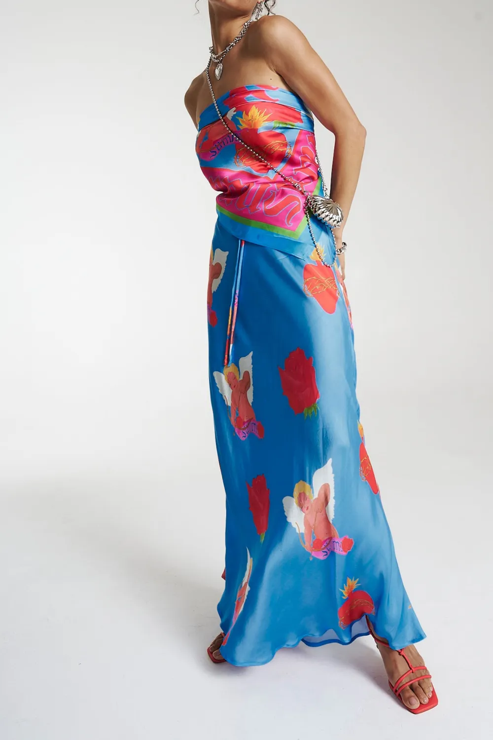 Daily Holiday Floral Print Blue Skirt