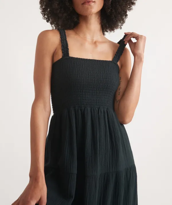 Black Strappy Smocked Maxi Dress