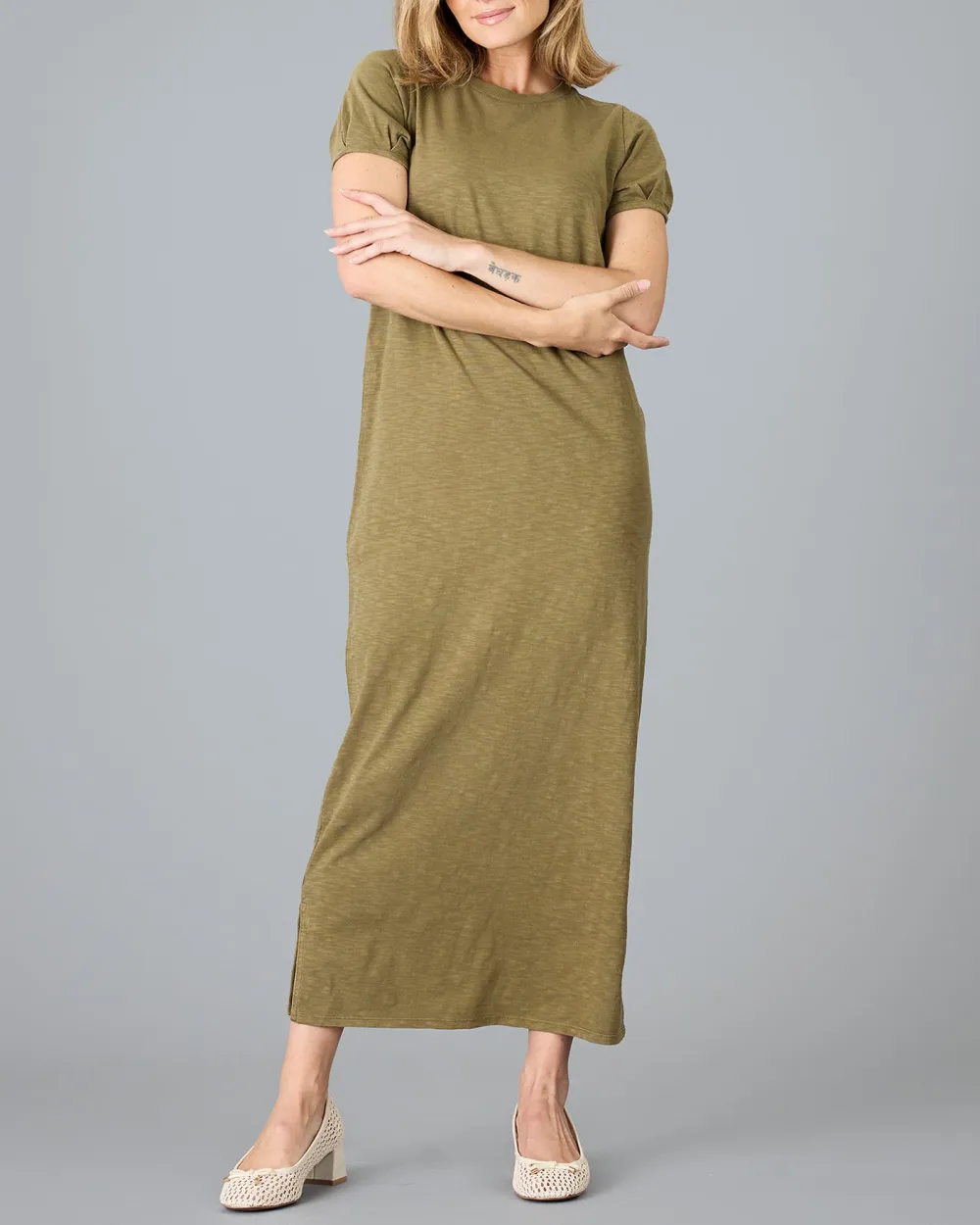 Burnt Olive Short Sleeve Maxi Dress