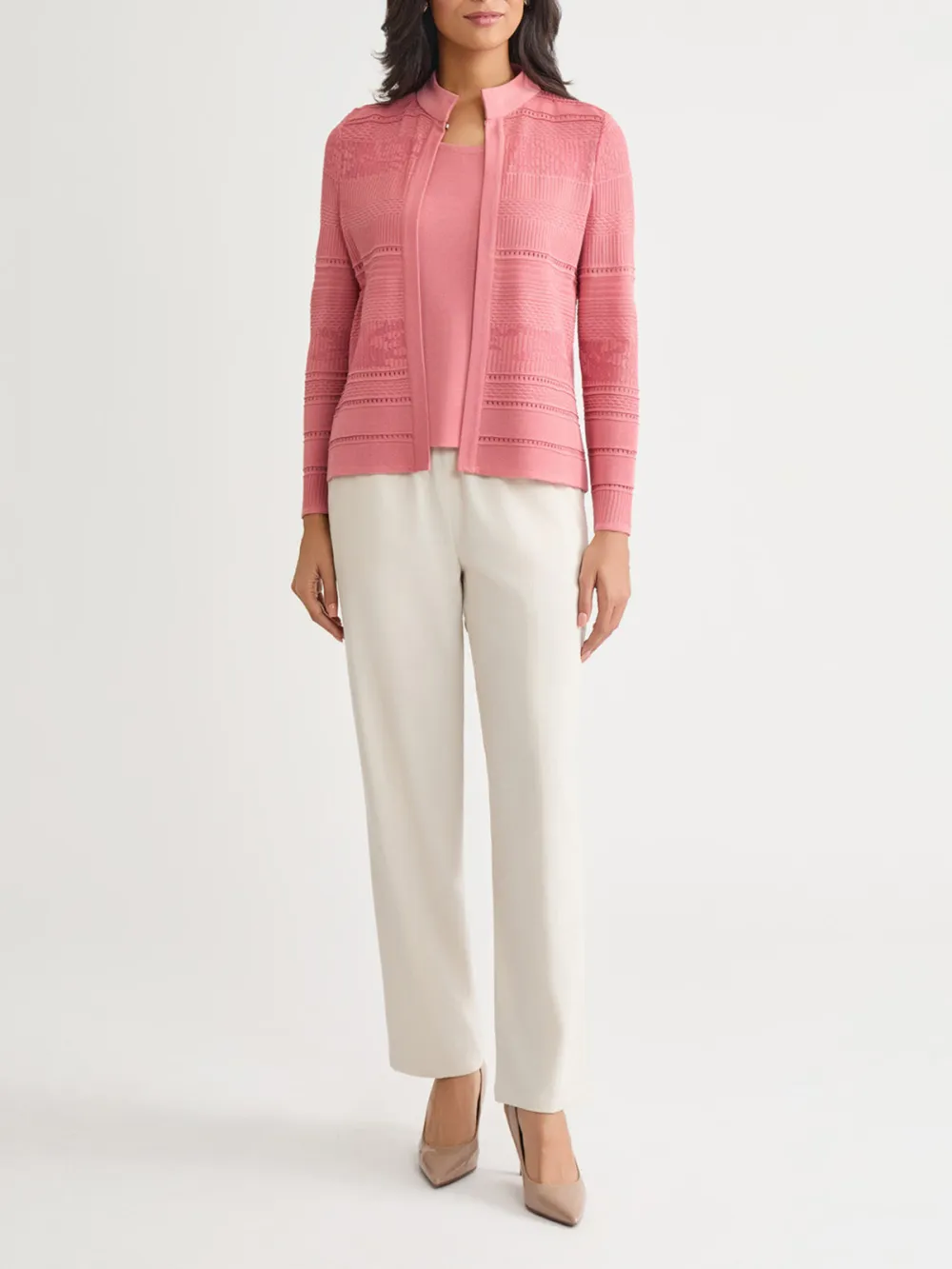 Solid Color Stand Up Collar Knitted Jacket