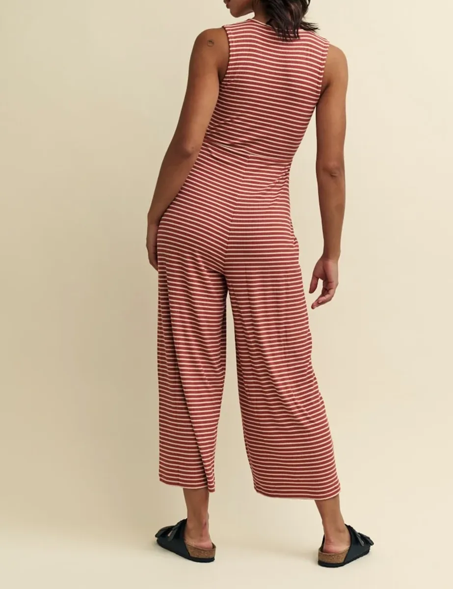 Brown Stripe Twist Front Jumpsuit