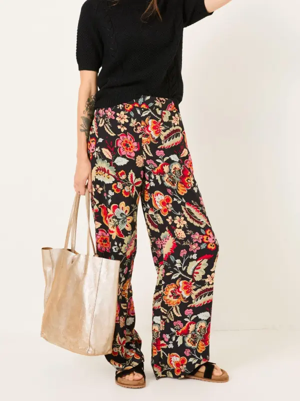 Black Floral Wide Leg Trousers