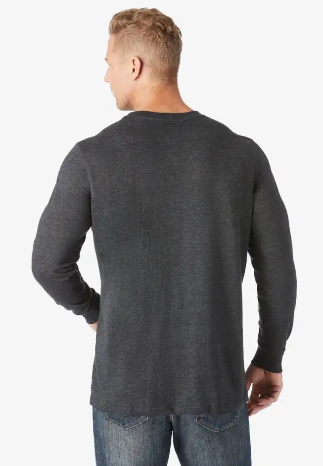 Shrink-Less™ Lightweight Long-Sleeve Crewneck Pocket T-Shirt