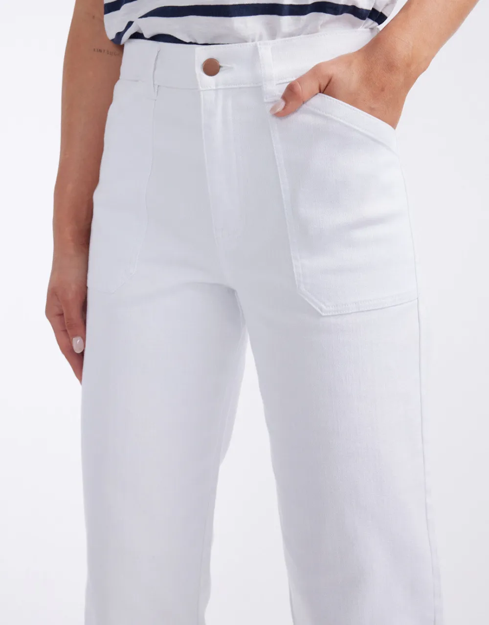 Catalina Cropped Wide Leg Jeans - White