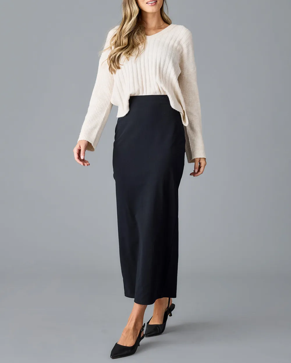 Black Knit Midi Skirt