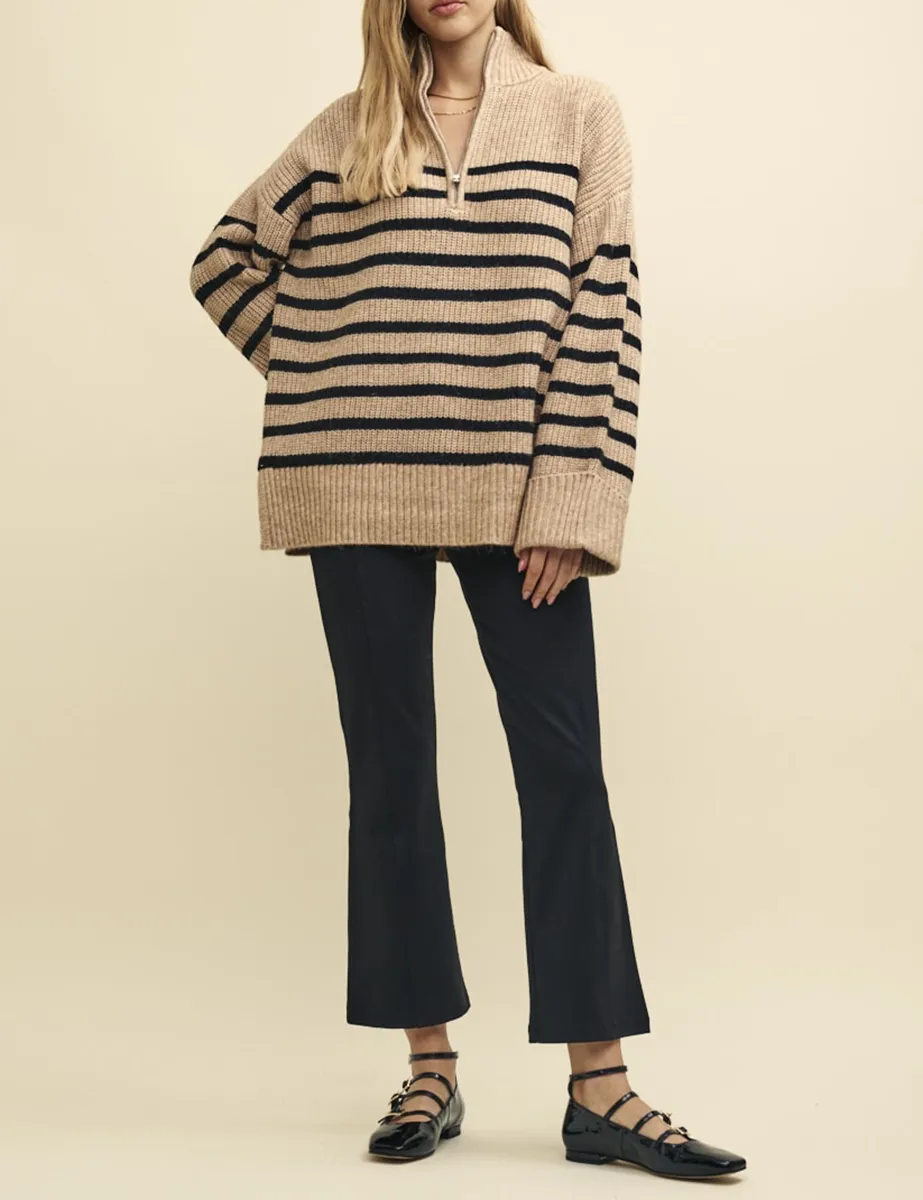 Black Cropped Kick Flare Trousers