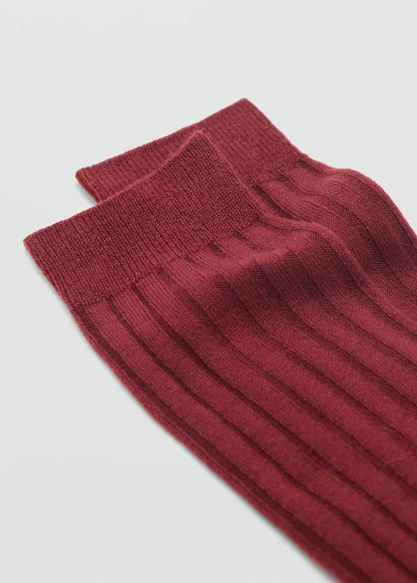 Medium Red Casual Style Plain Ribbed Wool Stocks