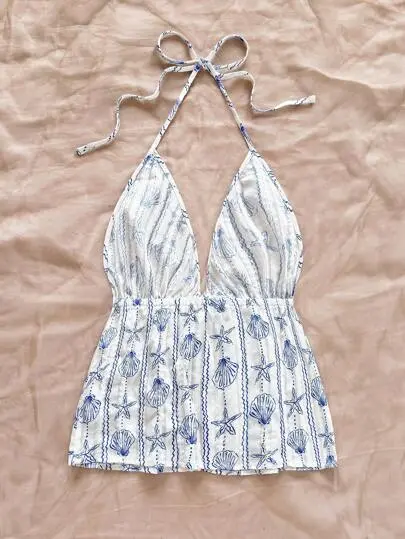 Tropical Shell Bow Halter Cami