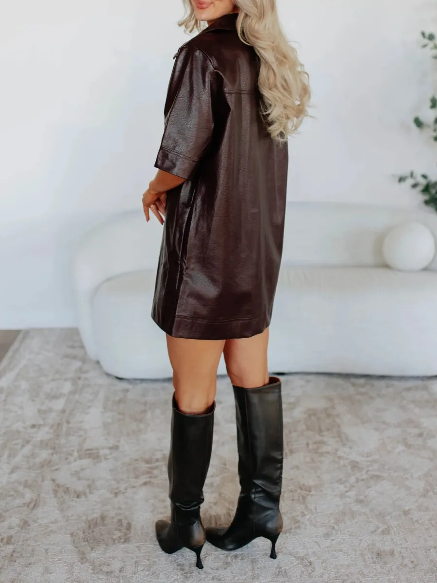 Leather Collared Dress