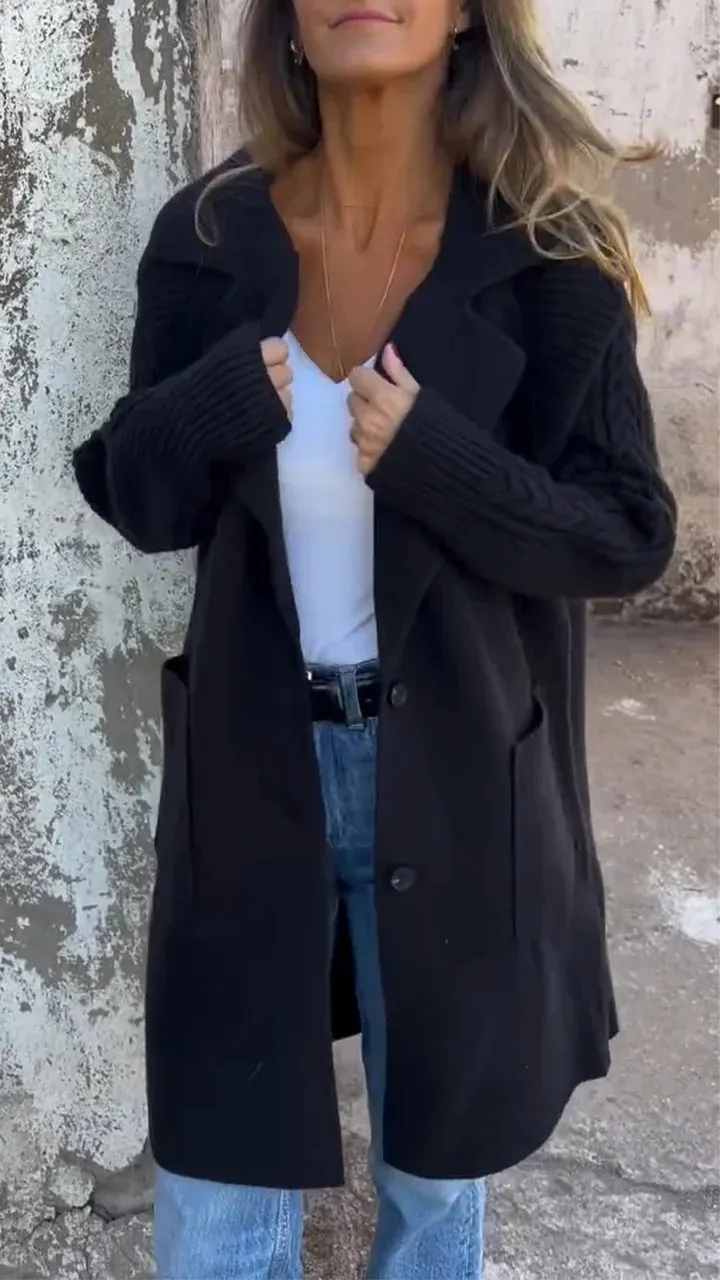 Women's Collar Patchwork Knitted Casual Coat