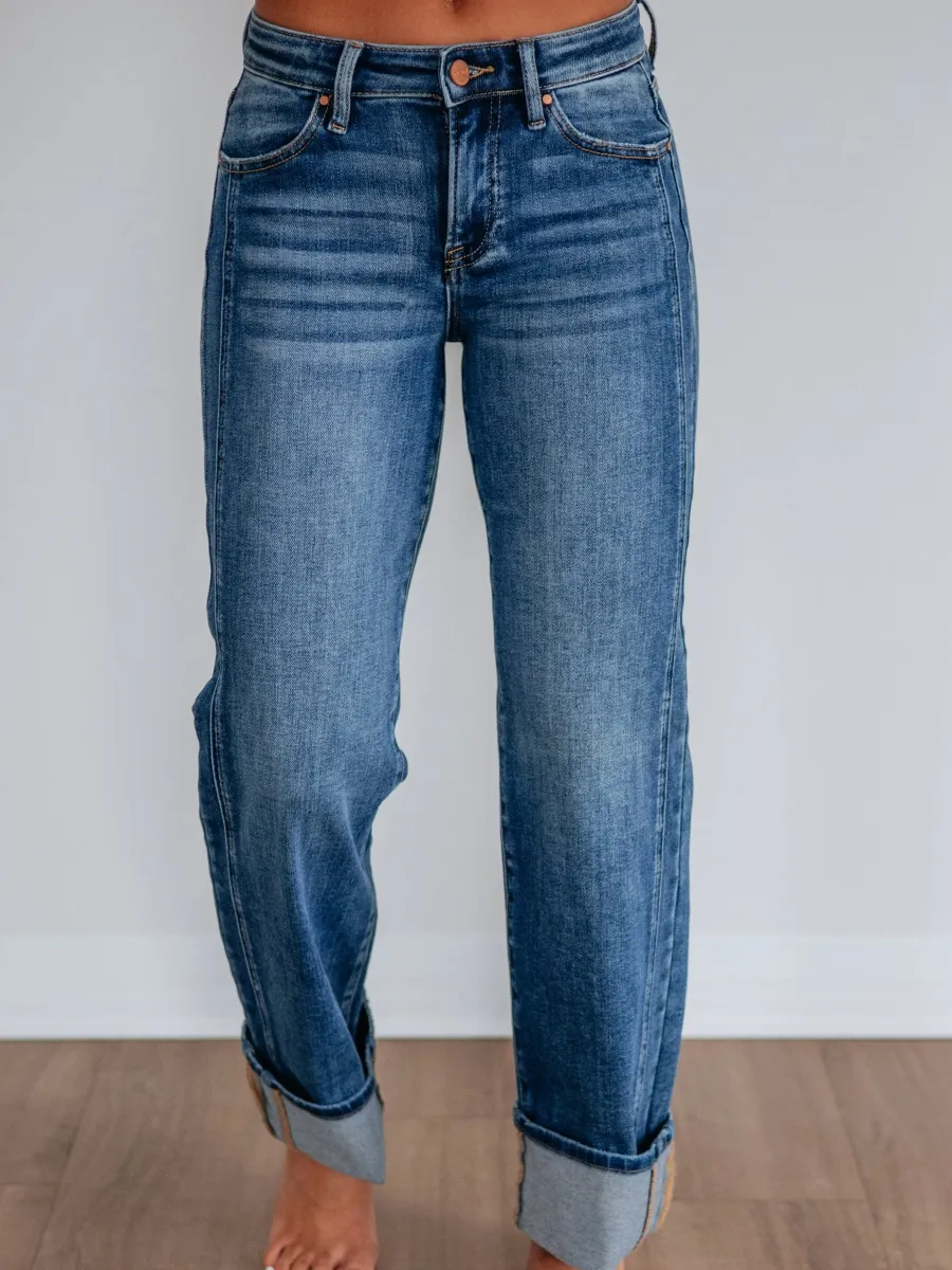 Medium Wash Cuffed Jeans