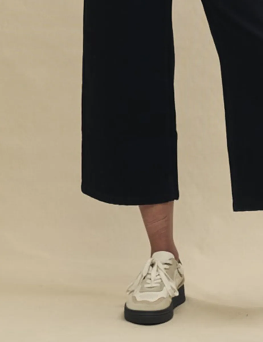 Black Cropped Denim High Rise Wide Leg Jeans