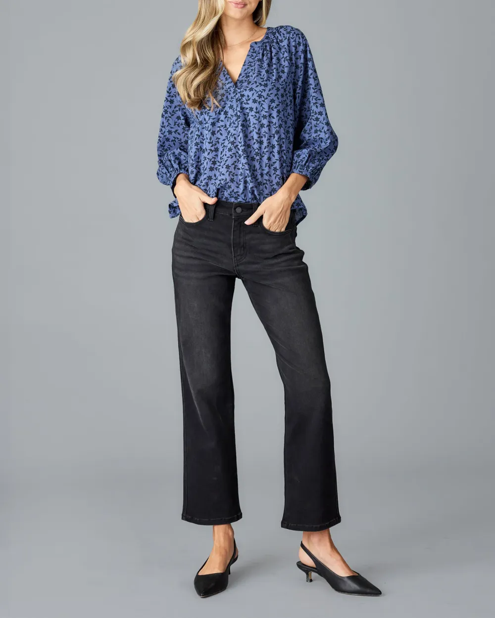 Stylish Blue V-Neck Blouse