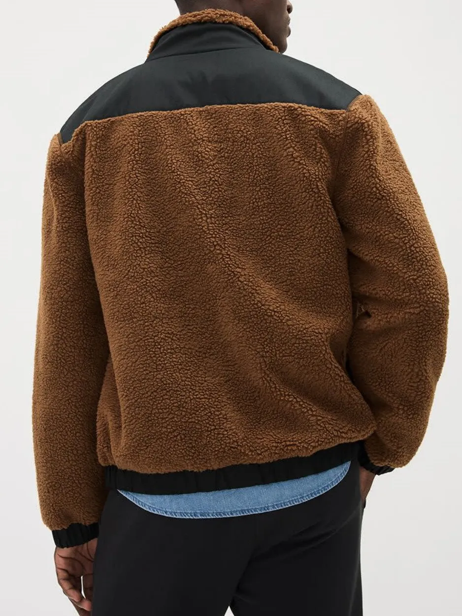 Brown And Black Long-Sleeve Fleece Cardigan