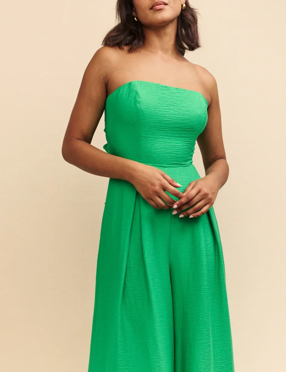 Green Linen-Blend Jumpsuit