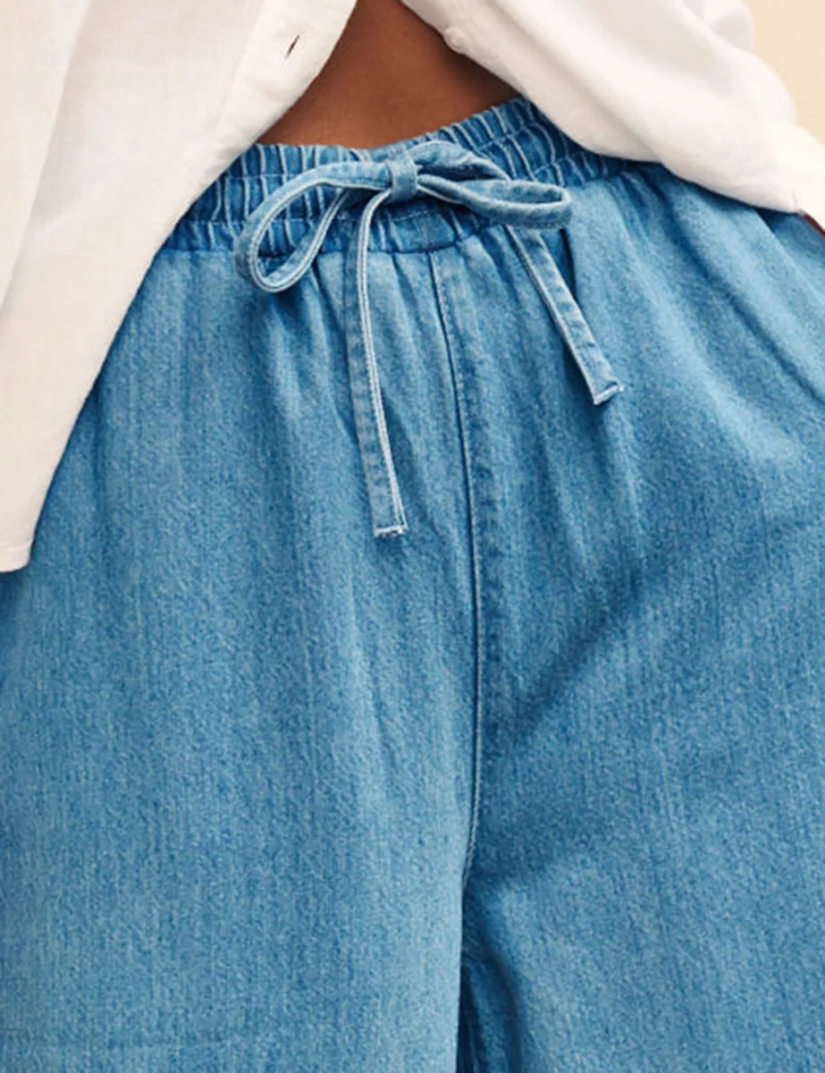 Mid Wash Blue Denim Drawstring Trouser