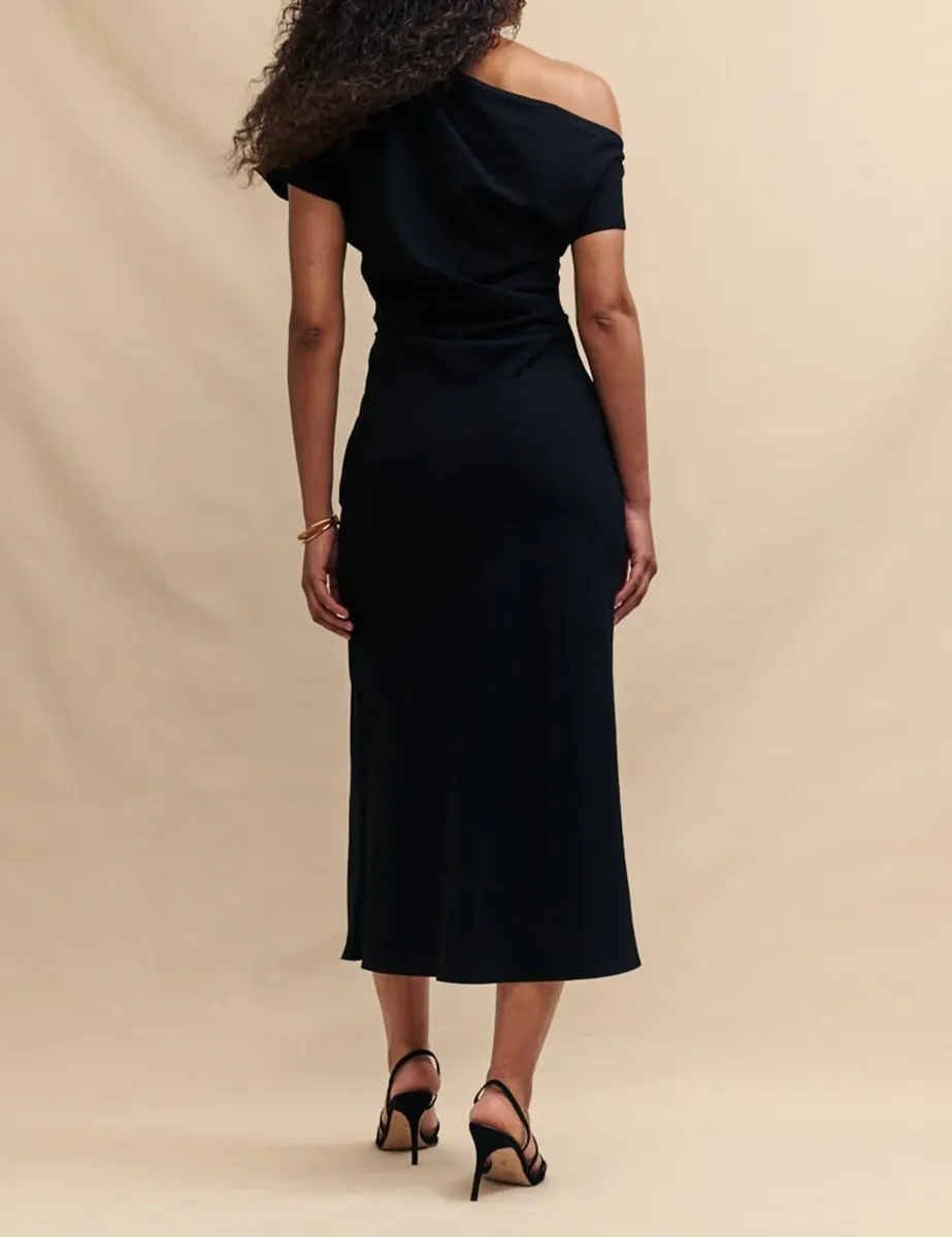 Black One Shoulder Slit Maxi Dress