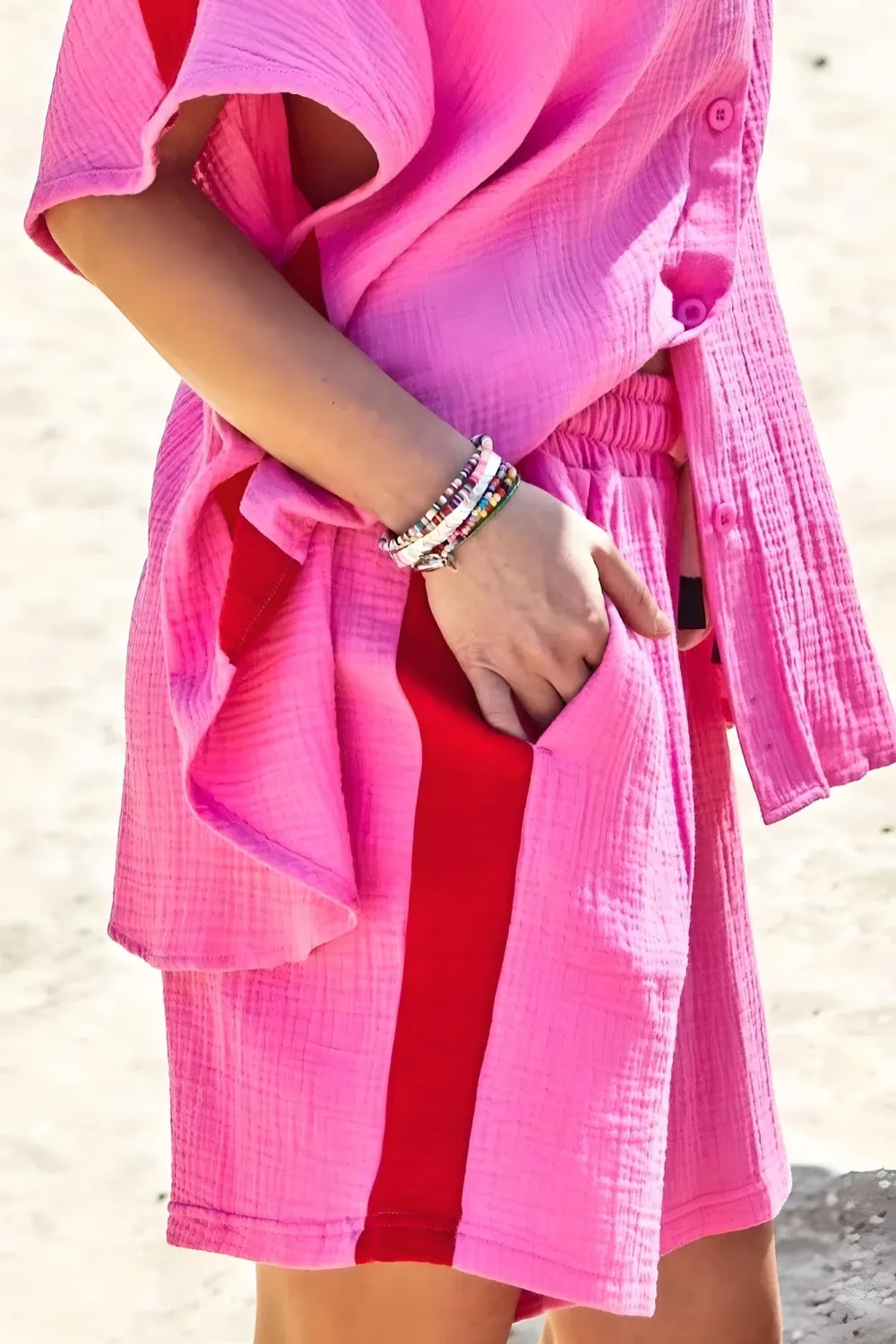 Hot Pink Daily Commute Drawstring Loose Shorts